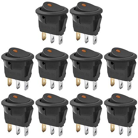 10 Stück Spst Round Dot Rocker Kippschalter 20a 12 V Dc Ein/Aus-Steuerung für Auto oder Boot mit LED-Licht