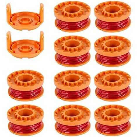 10 Stück Spulenfaden für Freischneider 3 m/1,65 mm Nylon-Ersatzspulenfaden WORXWG163 WG180 WG175 WG150 WG160 mit 2 Schneidkappen Trimmerfadenspule für Rasenmäher