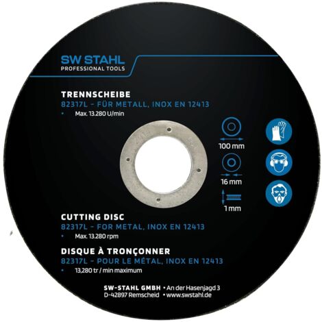 10 Stück SW-Stahl 82317L Trennscheiben 100 x 1,0 x 16 mm I 1mm dicke I 16mm Schleifteller Aufnahme I für Metall und Edelstahl I universal Flexscheibe für Winkelschleifer I DSA zugelassen