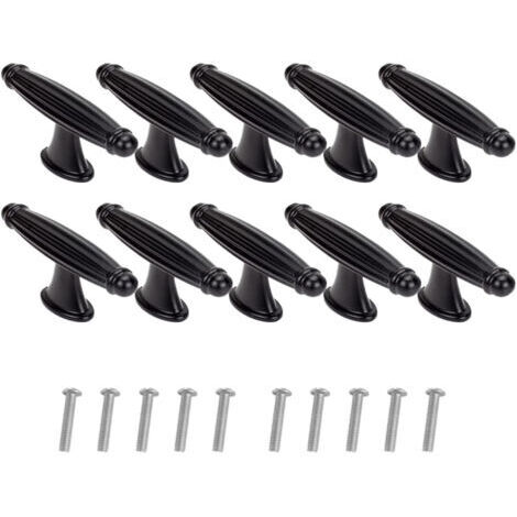 10 Stück T-Möbelgriffe Vintage, Retro-Schranktürknauf, mit Schrauben, für Schranktüren, Kommode, Küche, Sideboard (Schwarz)
