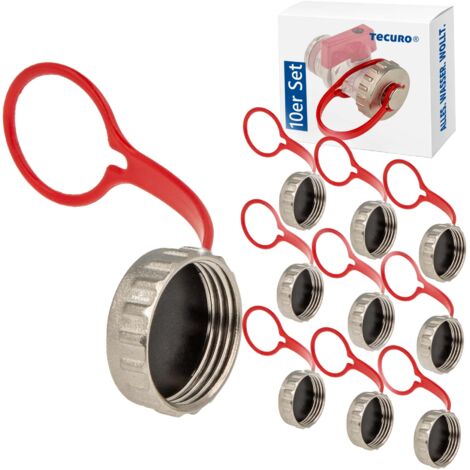 10 Stück tecuro Kappe 3/4 Zoll für KFE-Hahn - mit Dichtung - Messing, vernickelt