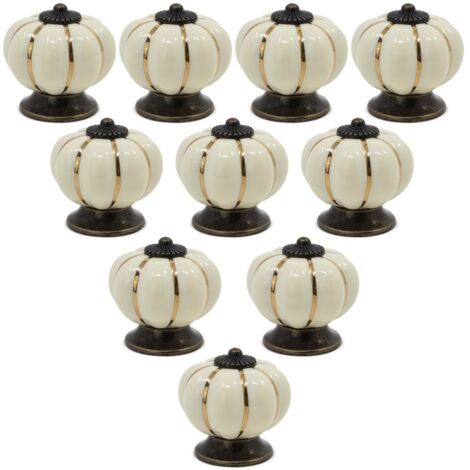 10 Stück Vintage-Kürbis-Schrankknöpfe im europäischen Stil aus Keramik für Kommoden, Schränke, Schubladen, Griffe, Beige