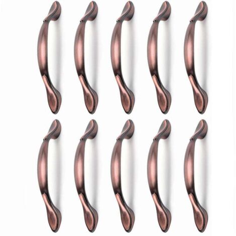10 Stück Vintage-Möbeltürgriffe, Vintage-Schrankgriffe in Bogenform, Möbelgriffe (96 mm Lochabstand, Rotbronze)