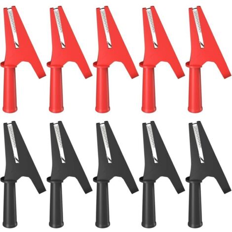 10 Stück vollisolierte 30-A-Schutz-Krokodilklemmen mit 4-mm-Bananenstecker für elektrische Prüfungen von Kfz-Batterien, rot und schwarz