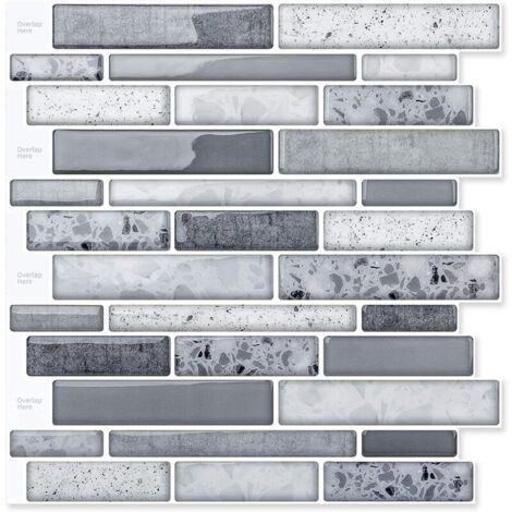 10 Stück Wandaufkleber, selbstklebende Wandfliesen, Küchenrückwand, Marmor-Wandaufkleber – 30 x 30 cm – Grau FLITI