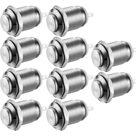 10 Stück wasserdichte Momentan-Drucktaster aus Edelstahl, Ein/Aus-Drucktaster, 12 mm, 2 A, 12 V/24 V/125 V/250 V (hohe Ausführung)