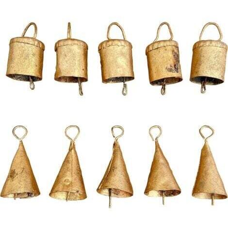 10 Stück Weihnachtsdekorationen – Glocken für Bastelarbeiten, Innendekoration, Weihnachtsdekorationen, Weihnachtsklingeln, Weihnachtsglocken zur Dekoration – Vintage, kleiner Hexen-Schellenkranz und G