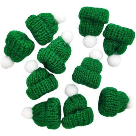 10 Stück Weihnachtsmütze, gestrickt, klein, Weihnachtsmütze, niedliche, Kopfbedeckung, Gastgeschenke, Zubehör zum Selbermachen (grün)