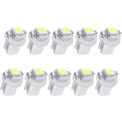10 Stück weiße LED-Lampen T5 B8.5 für Armaturenbrettbeleuchtung (1-5050-SMD) für Tachometer, Instrumentenanzeige und Kombiinstrument im Auto