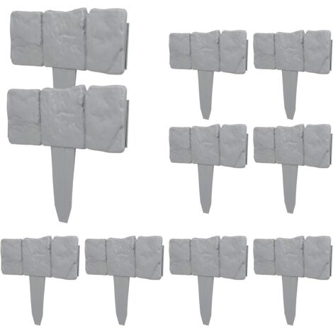 10 Stück Zauneinfassungen, graue Palisade, Steinoptik, Zaun-Raseneinfassung für Gartenrasen
