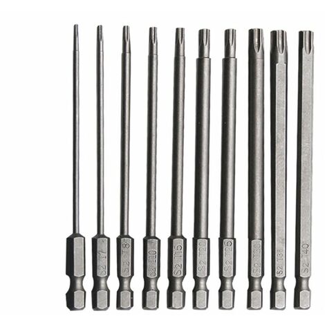 10 STÜCKE Chrom-Vanadium-legierter Stahl, langer Torx-Bit, 100 mm, rostfrei, langer Schraubendreher-Bit-Satz für die Wartung von Schraubendrehern, elektrischen Bohrmaschinen