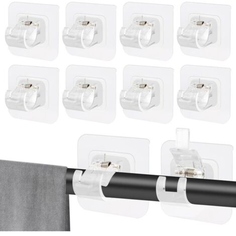 10 supporti per aste per tende senza foratura, supporti per aste trasparenti autoadesivi, supporto per tende migliorato, ganci senza foratura per casa e bagno