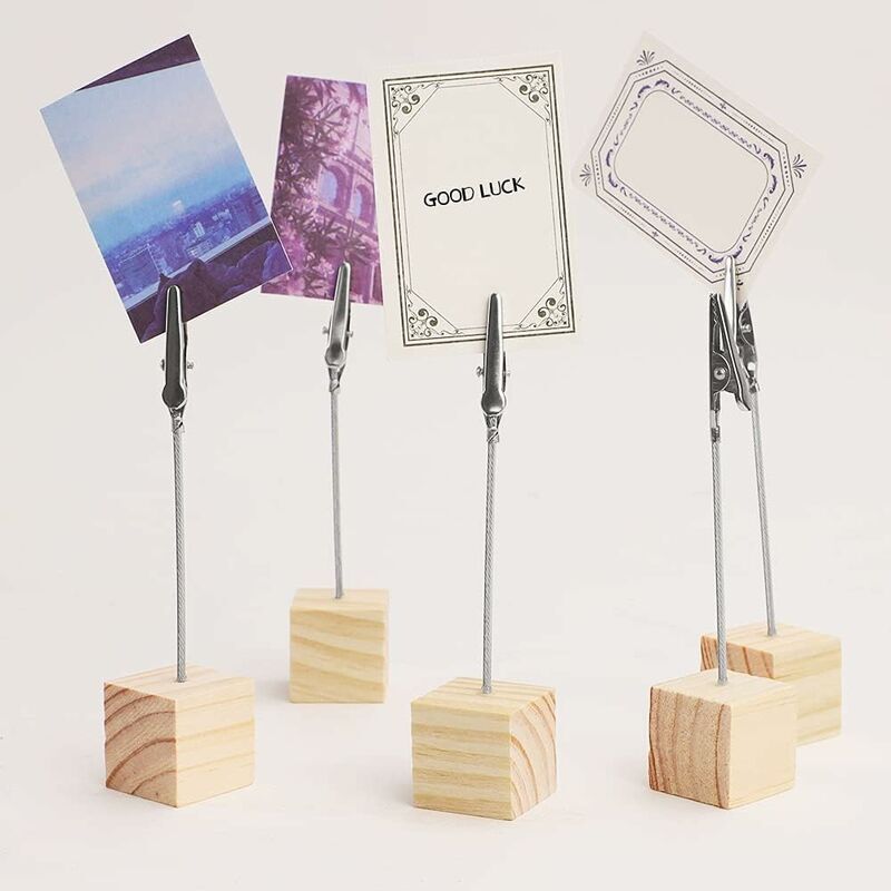 10 Supports Porte Photo Pince Base de Cube en Bois Léger Mémo Papier Photo Clip avec Fermoir Pince Alligator pour Afficher les Cartes Numérotées