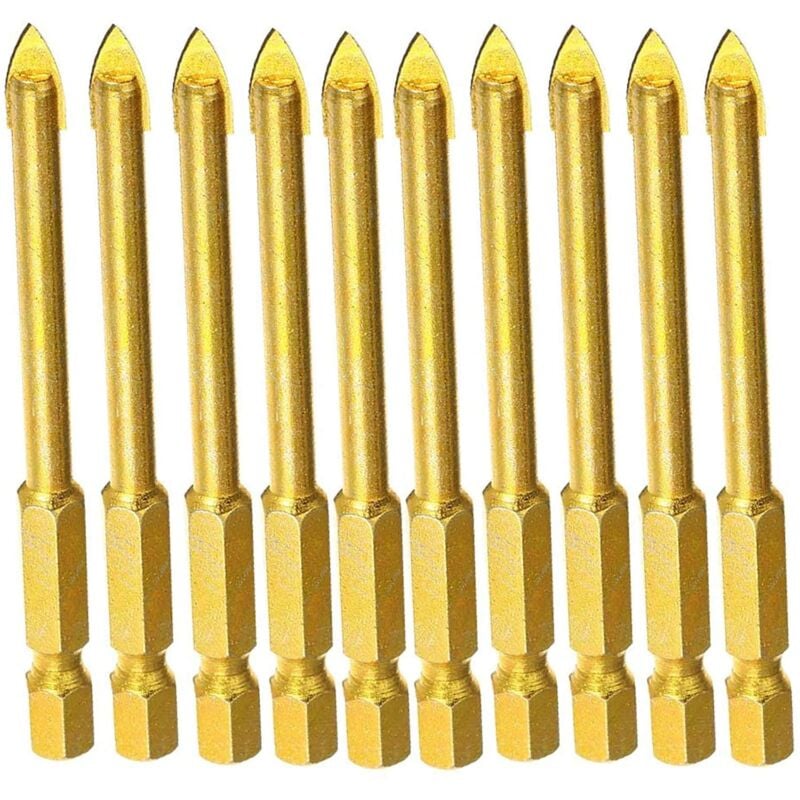 Image of 10-teiliges 6-mm-Wolframkarbid-Bohrer-Set mit flachem Sechskantschaft für Spiegelporzellan-Marmor