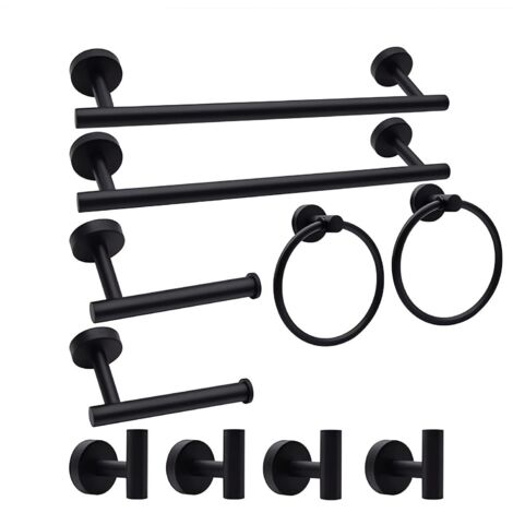 10-teiliges Badezimmer-Accessoires-Set: 2 Handtuchhalter, 2 Toilettenpapierhalter, 2 Handtuchringe, 4 Haken, Edelstahl, Schraubmontage (Mattschwarz)
