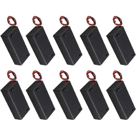 10-teiliges Batteriehalter-Set für 2 AA 3V-Batterien mit Anschlusskabel, Deckel und Schalter