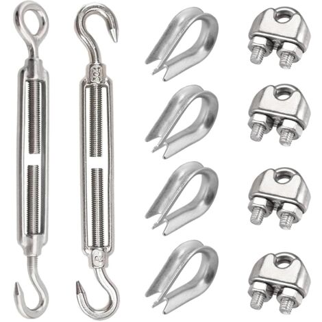 10-teiliges Edelstahl-Spannkabelklemmen-Set M8 Edelstahl-Spannhaken zum Spannen von Seilen und Einstellen von elastischen Seilen (10)