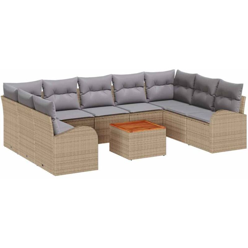 Garten-sofa-set Mit Kissen 10 Pcs Beige Poly Rattan Vidaxl