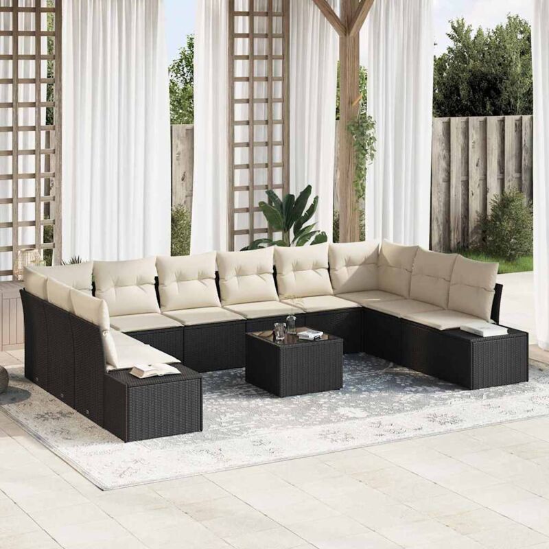 Vidaxl - Garten-sofa-set 11 Pcs Schwarz Und Creme 344 X 209 X 85 Cm