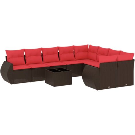 10-teiliges Gartensofa-Set mit Kissen, braun, Polyrattan vidaXL