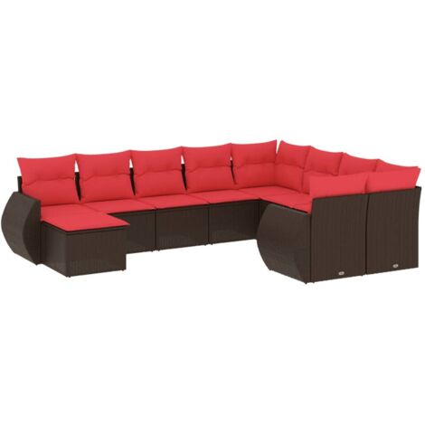 10-teiliges Gartensofa-Set mit Kissen, braun, Polyrattan vidaXL
