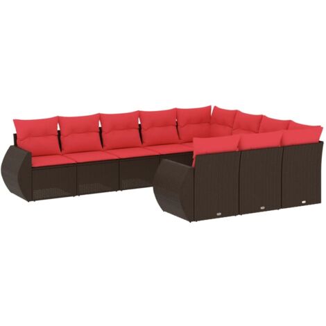 10-teiliges Gartensofa-Set mit Kissen, braun, Polyrattan vidaXL