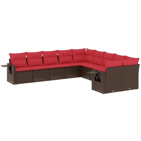 10-teiliges Gartensofa-Set mit Kissen, braun, Polyrattan vidaXL