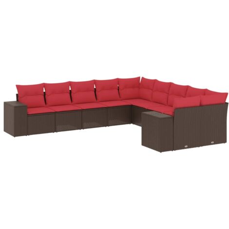 10-teiliges Gartensofa-Set mit Kissen, braun, Polyrattan vidaXL