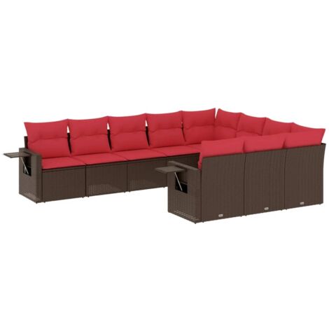 10-teiliges Gartensofa-Set mit Kissen, braun, Polyrattan vidaXL