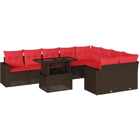 10-teiliges Gartensofa-Set mit Kissen, braun, Polyrattan vidaXL