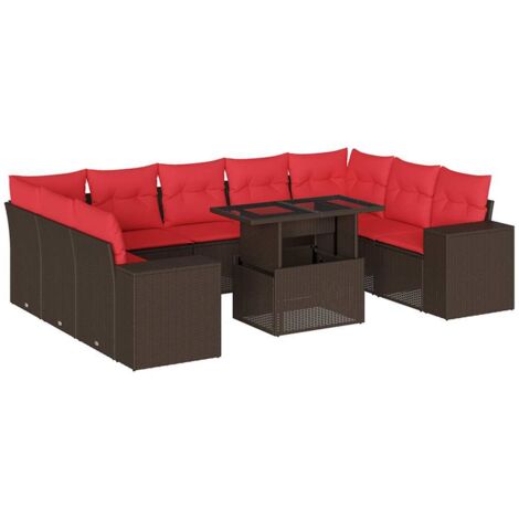 10-teiliges Gartensofa-Set mit Kissen, braun, Polyrattan vidaXL