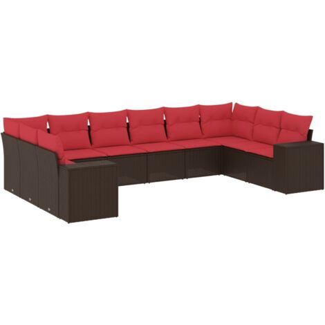 10-teiliges Gartensofa-Set mit Kissen, braun, Polyrattan vidaXL
