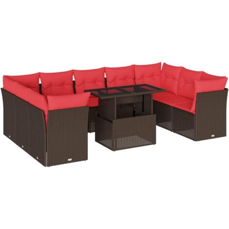 10-teiliges Gartensofa-Set mit Kissen, braun, Polyrattan vidaXL