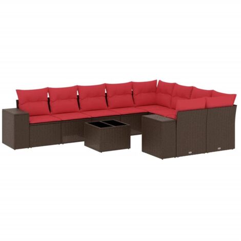 10-teiliges Gartensofa-Set mit Kissen, braun, Polyrattan vidaXL