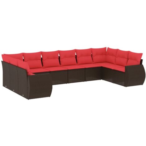 10-teiliges Gartensofa-Set mit Kissen, braun, Polyrattan vidaXL