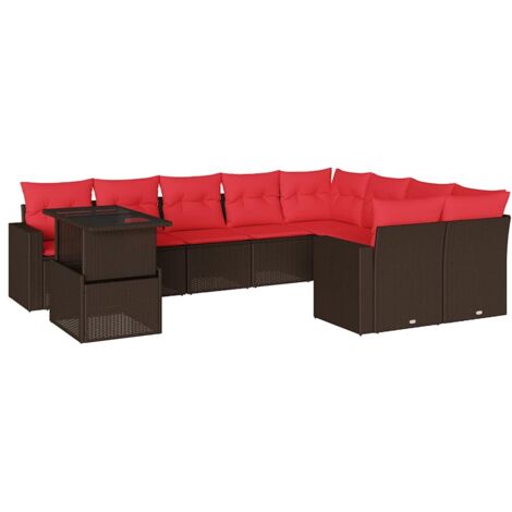10-teiliges Gartensofa-Set mit Kissen, braun, Polyrattan vidaXL