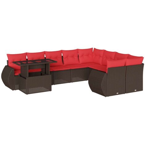 10-teiliges Gartensofa-Set mit Kissen, braun, Polyrattan vidaXL
