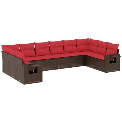 10-teiliges Gartensofa-Set mit Kissen, braun, Polyrattan vidaXL