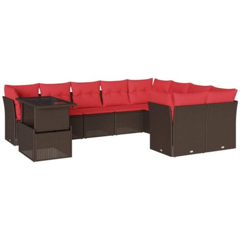 10-teiliges Gartensofa-Set mit Kissen, braun, Polyrattan vidaXL