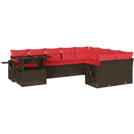 10-teiliges Gartensofa-Set mit Kissen, braun, Polyrattan vidaXL