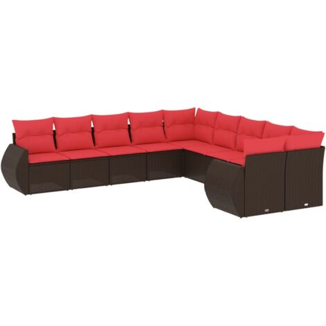 10-teiliges Gartensofa-Set mit Kissen, braun, Polyrattan vidaXL