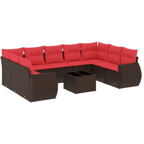 10-teiliges Gartensofa-Set mit Kissen, braun, Polyrattan vidaXL
