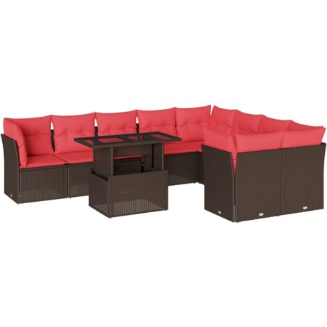10-teiliges Gartensofa-Set mit Kissen, braun, Polyrattan vidaXL