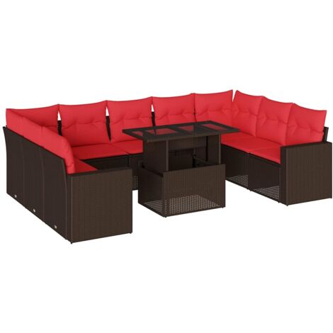 10-teiliges Gartensofa-Set mit Kissen, braun, Polyrattan vidaXL