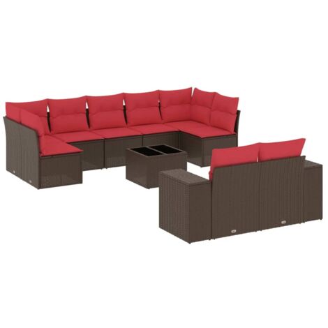 10-teiliges Gartensofa-Set mit Kissen, braun, Polyrattan vidaXL