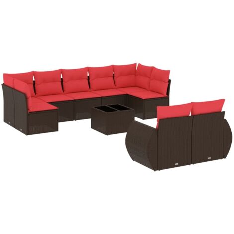 10-teiliges Gartensofa-Set mit Kissen, braun, Polyrattan vidaXL