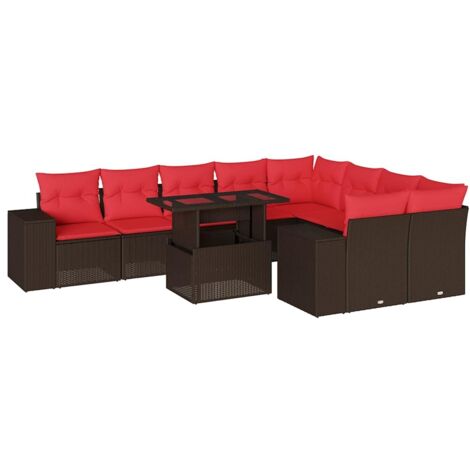 10-teiliges Gartensofa-Set mit Kissen, braun, Polyrattan vidaXL
