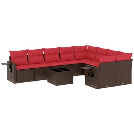 10-teiliges Gartensofa-Set mit Kissen, braun, Polyrattan vidaXL