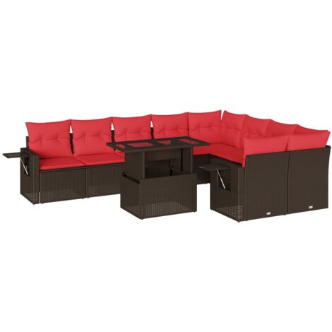 10-teiliges Gartensofa-Set mit Kissen, braun, Polyrattan vidaXL