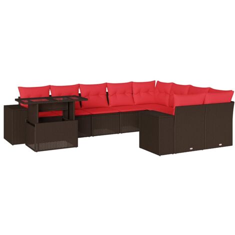 10-teiliges Gartensofa-Set mit Kissen, braun, Polyrattan vidaXL